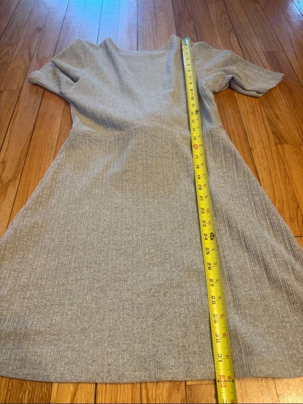 Pull&Bear Dress Light Gray Green Ribbed Tie-Waist Mini Dress M - Picture 5 of 7